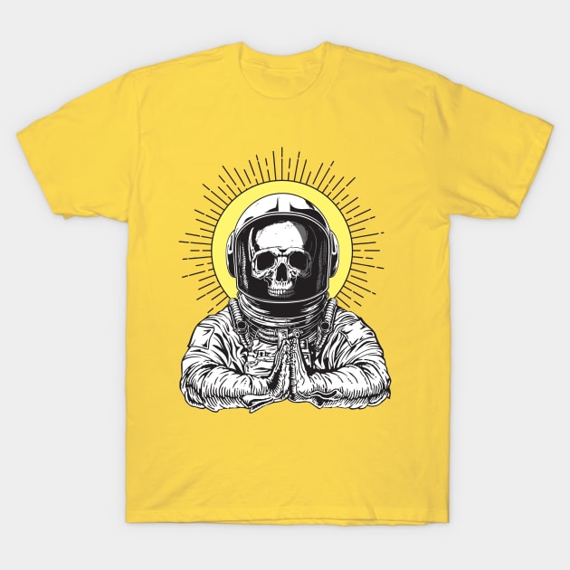 Astronaut skull praying to god line art T-Shirt by Digitalartrock